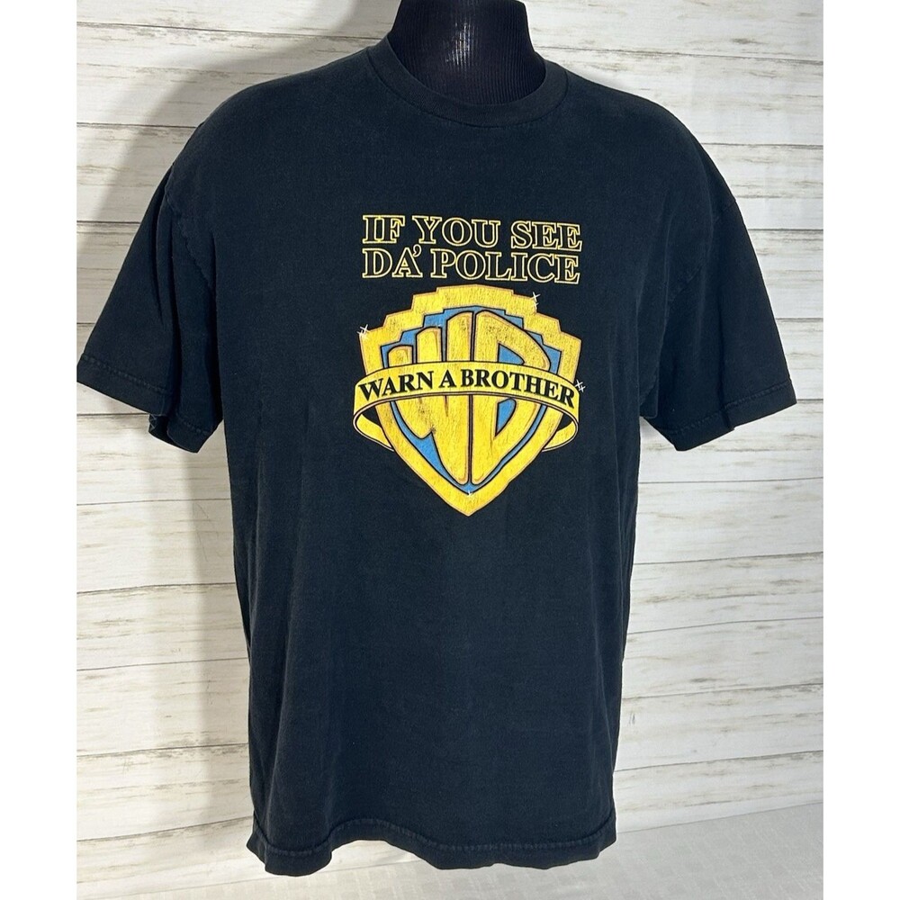 Vtg. ALSTYLE Warn A Brother Graphic T-Shirt Black Sz XL Men If You See Da Police
